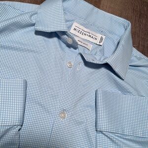Mizzen+Main Dress Shirt Mens M Spinnaker Collection Trim Fit‎ Stretch Check Blue